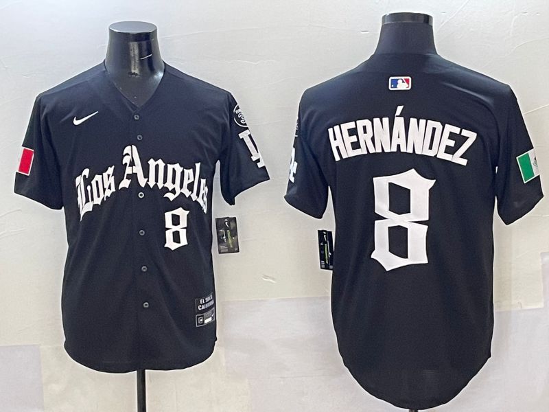 Men Los Angeles Dodgers 8 Hernandez Black Five generations Joint Name 2025 Nike MLB Jersey style 5